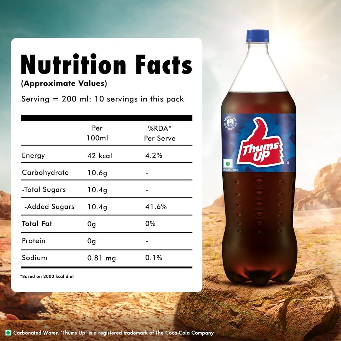 Thums Up Cola Soft Drink PET Bottle 2 Litre