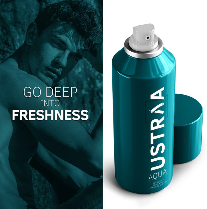 Ustraa Aqua Refreshing Aquatic Deodorant Spray for Men, Long-Lasting Odour Control