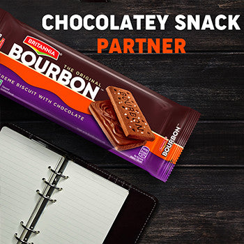 Britannia Bourbon Chocolate Cream Biscuits: Rich Cocoa Flavour, Crunchy Texture, 50g Pouch