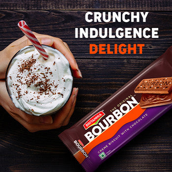 Britannia Bourbon Chocolate Cream Biscuits: Rich Cocoa Flavour, Crunchy Texture, 50g Pouch