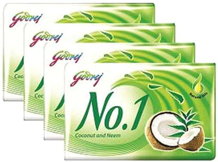 Godrej No.1 Coconut & Neem Soap Bars: Natural Radiance, 4x100g Pack