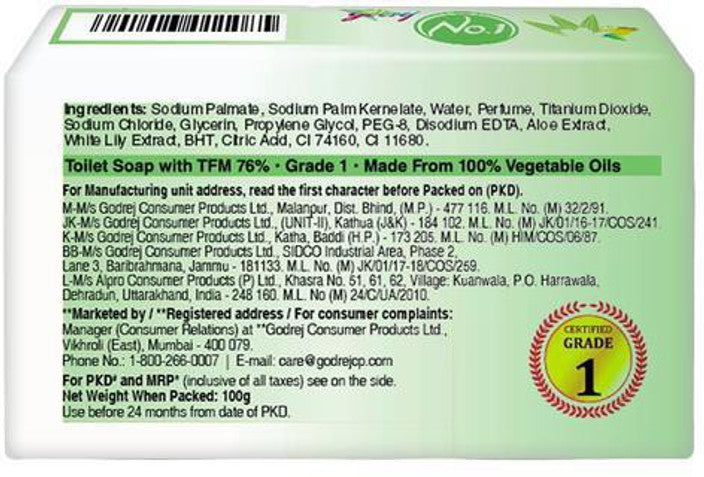 Godrej No.1 Coconut & Neem Soap Bars: Natural Radiance, 4x100g Pack