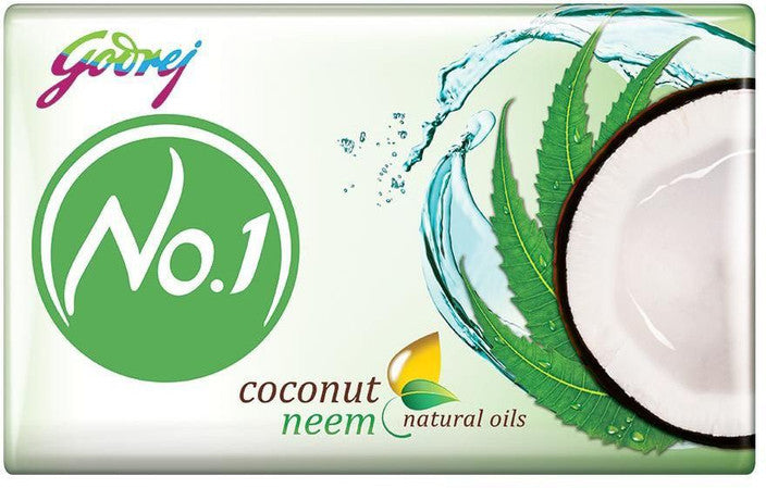 Godrej No.1 Coconut & Neem Soap Bars: Natural Radiance, 4x100g Pack