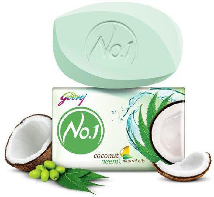 Godrej No.1 Coconut & Neem Soap Bars: Natural Radiance, 4x100g Pack