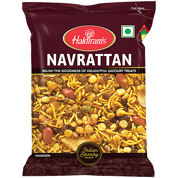 Haldiram's Navrattan Namkeen Spicy Indian Savoury Snack Mix, 40g Pouch