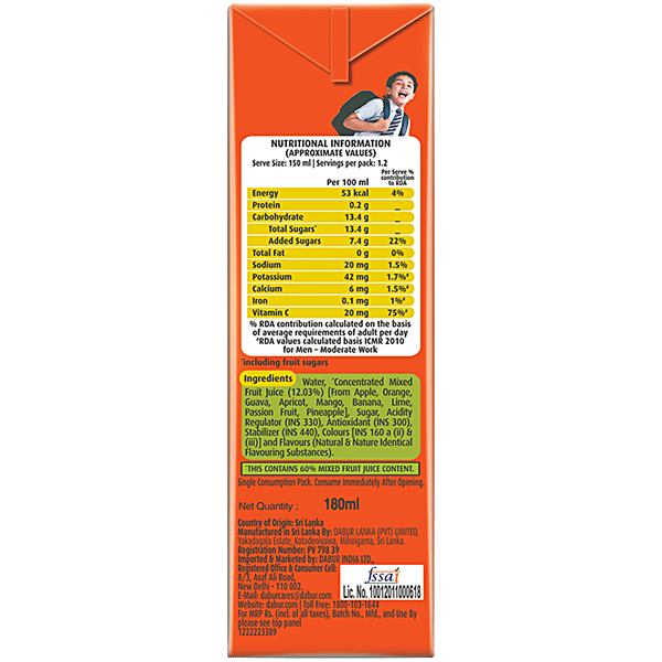 Real Fruit Power Mixed Fruit Juice 180ml, Delightful Blend, Refreshing Tropical Flavour