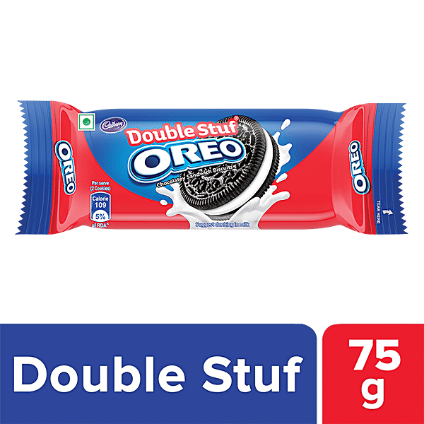 Cadbury Oreo Double Stuf Vanilla Creme Chocolate Sandwich Biscuits 75g Pack