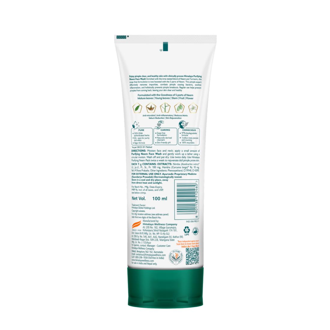 Himalaya Purifying Neem Face Wash 100ml Natural Acne Control Gel