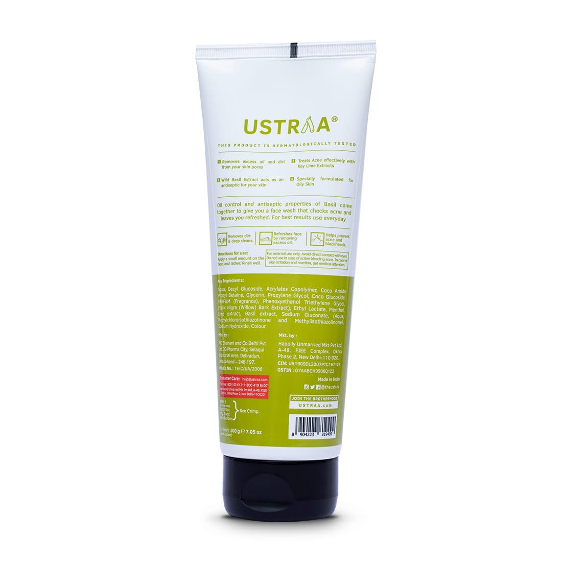 Ustraa Oily Skin Face Wash 200g with Key Lime & Basil