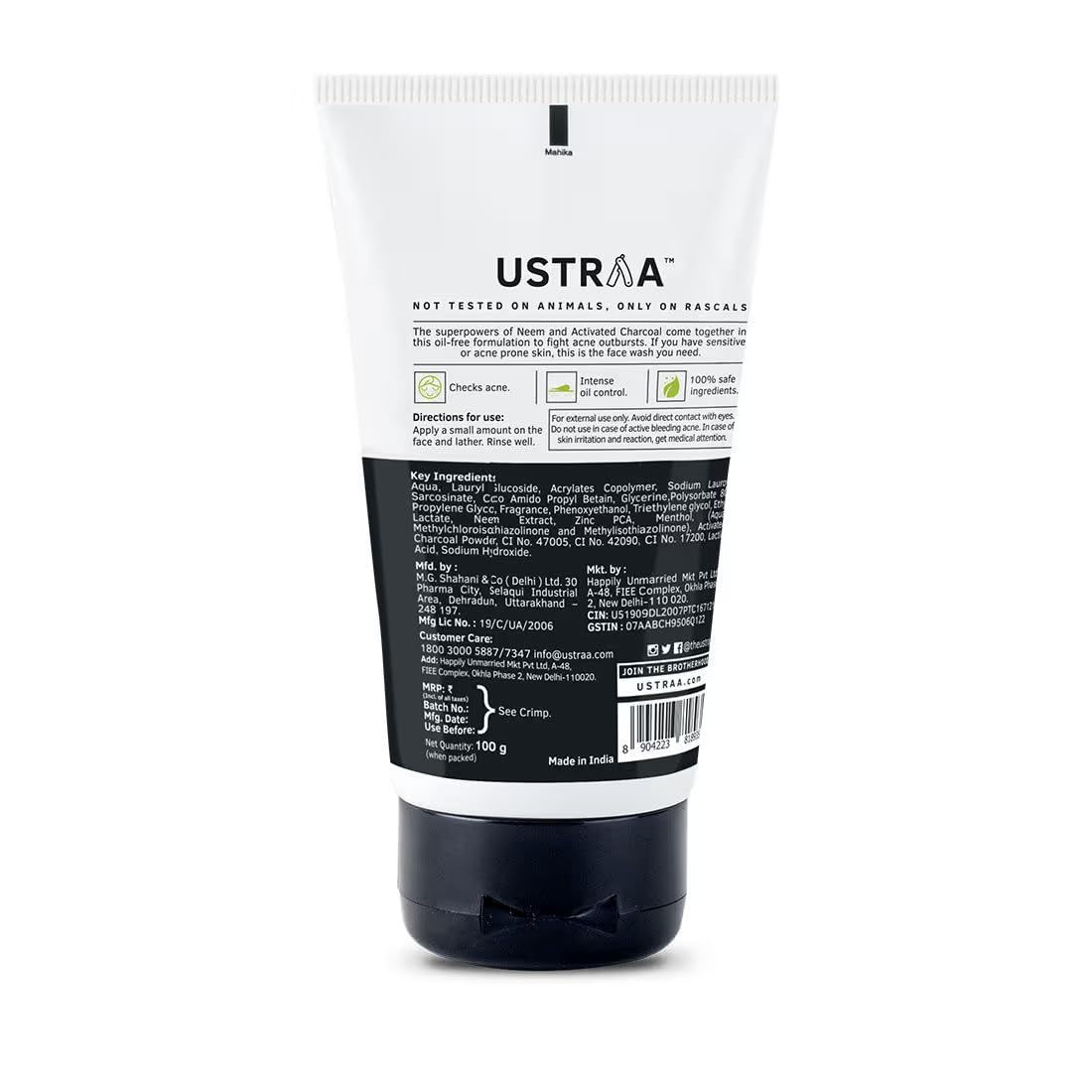 Ustraa Neem Charcoal Acne Control Oil-Free Face Wash 100g