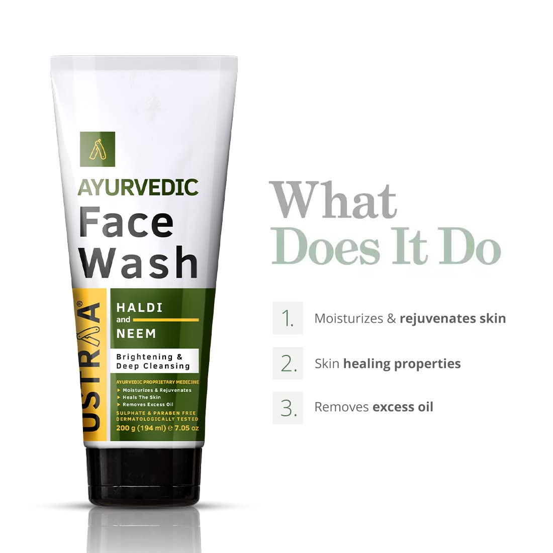 Ustraa Ayurvedic Neem Haldi Face Wash 200g Brightening Oil‑Control
