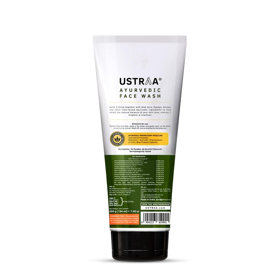 Ustraa Ayurvedic Neem Haldi Face Wash 200g Brightening Oil‑Control
