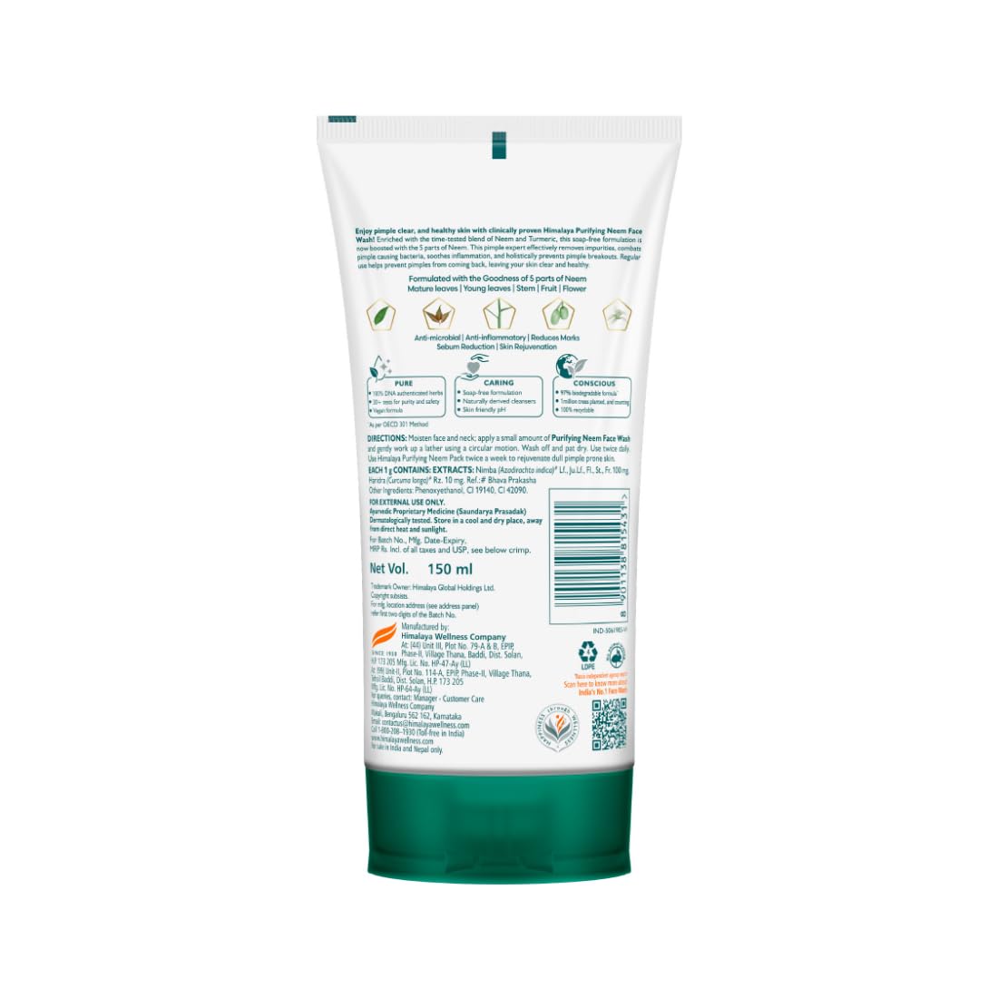 Himalaya Purifying Neem Face Wash 150ml Natural Acne Control Gel