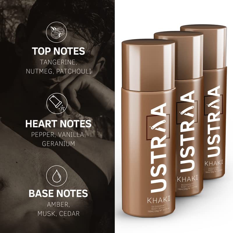 USTRAA Khaki Men’s Body Spray 150ml Long‑Lasting Rusty Fragrance