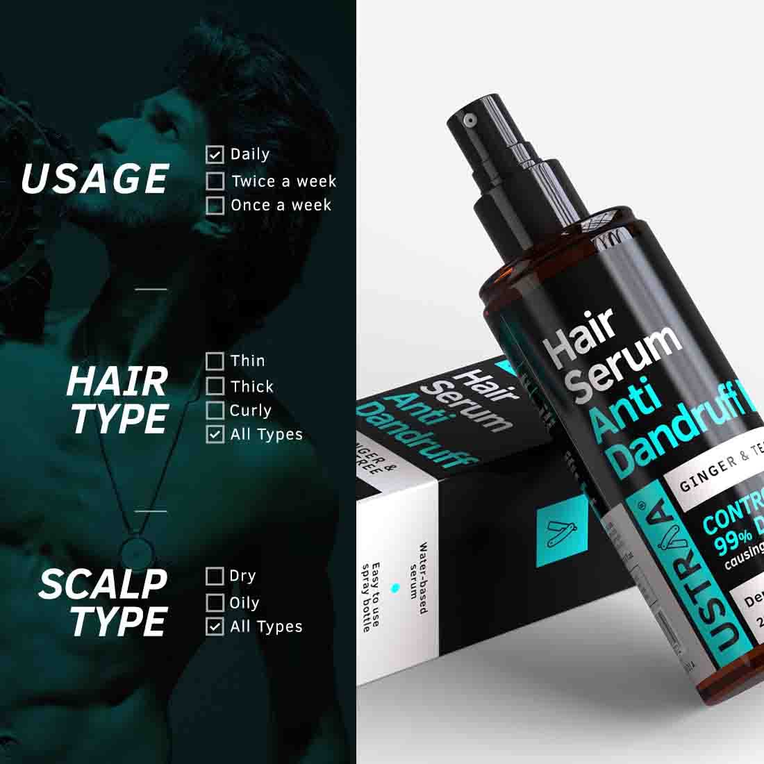 Ustraa Anti-Dandruff Hair Serum 200ml with Tea Tree & Ginger