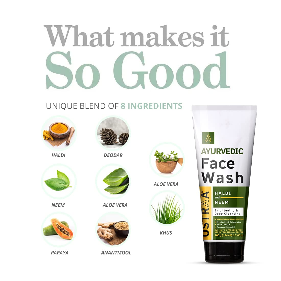 Ustraa Ayurvedic Neem Haldi Face Wash 200g Brightening Oil‑Control