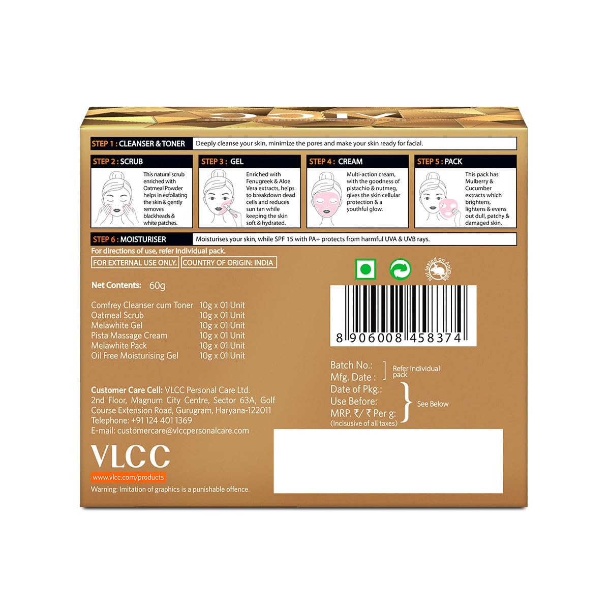 VLCC Anti Tan Facial Kit: 60g, 25 Vital Ingredients for Healthy Skin
