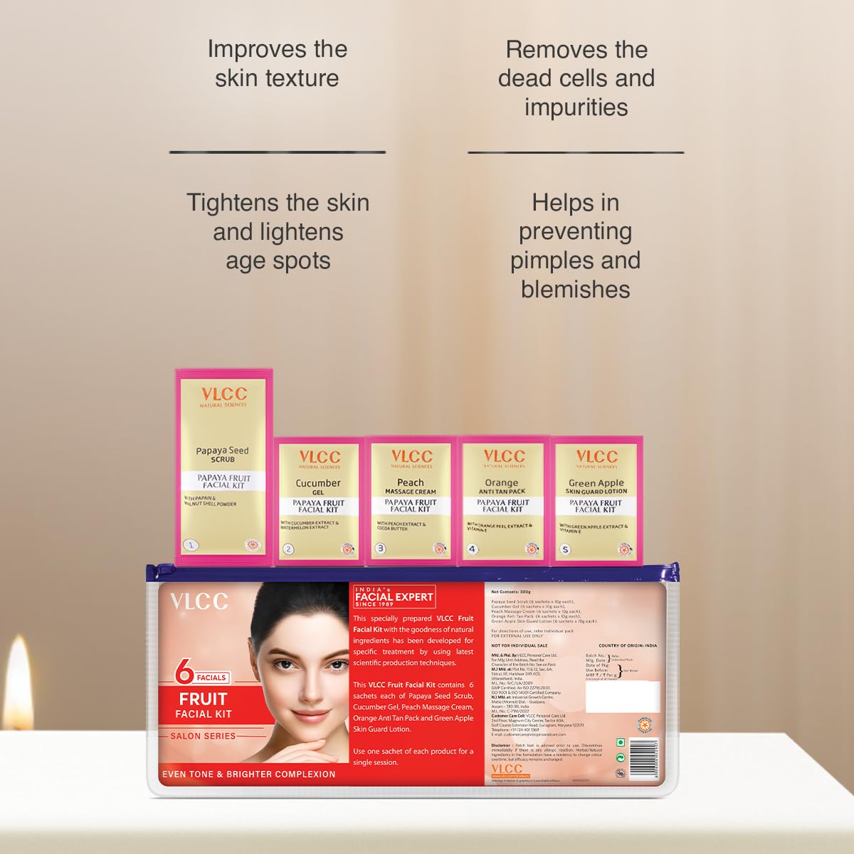 VLCC Salon Series Fruit Facial Kit - 6 Facials, 300g for Bright, Tight Skin