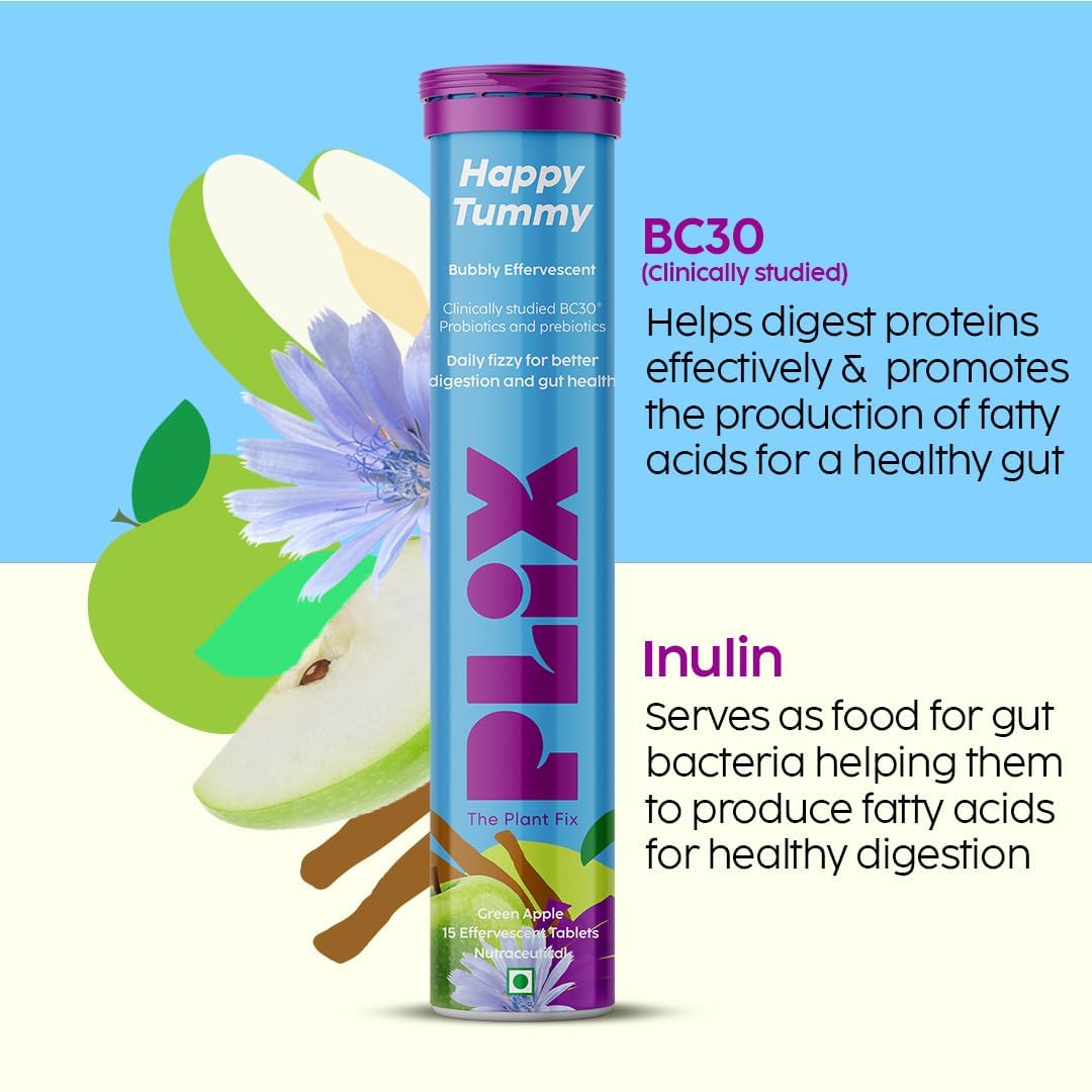 PLIX Happy Tummy Pre+Probiotic Effervescent Tablets for Good Gut Health