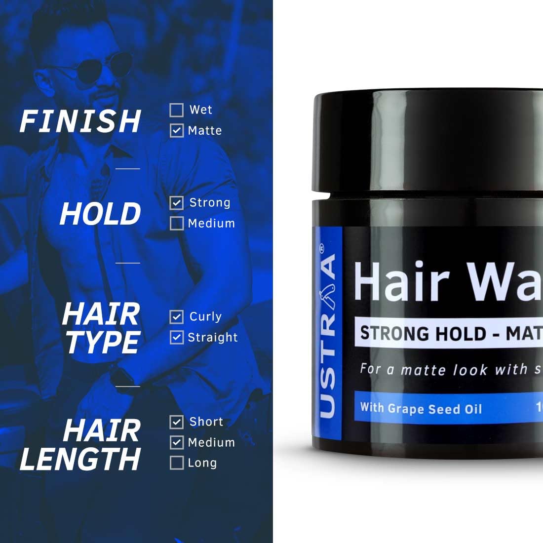 Ustraa Strong Hold Matte Hair Wax – Non‑Sticky 100g Pack