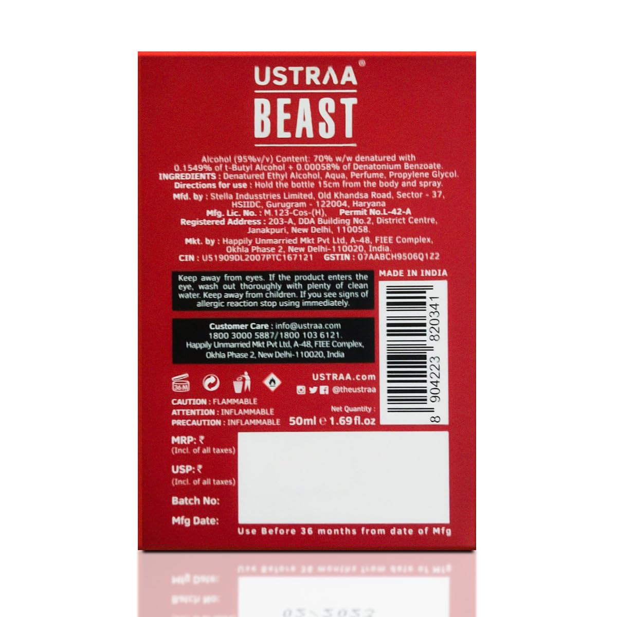 Ustraa Beast 50ml Eau de Toilette Long-Lasting Masculine Fragrance