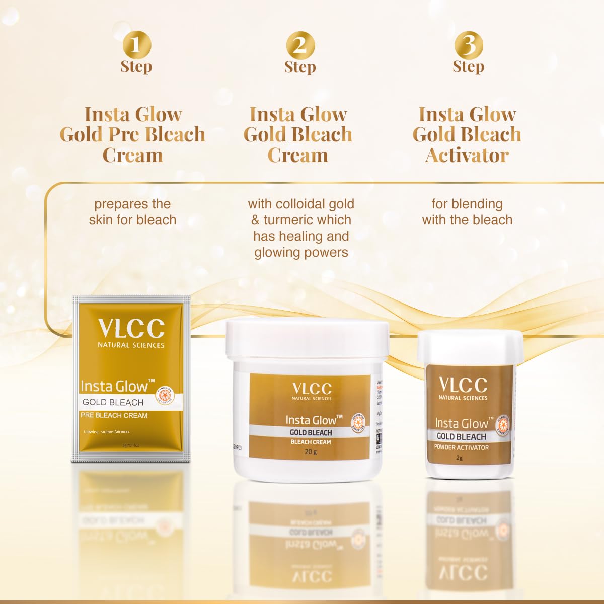 VLCC Insta Glow Gold Bleach 30g Facial Hair Removal Cream