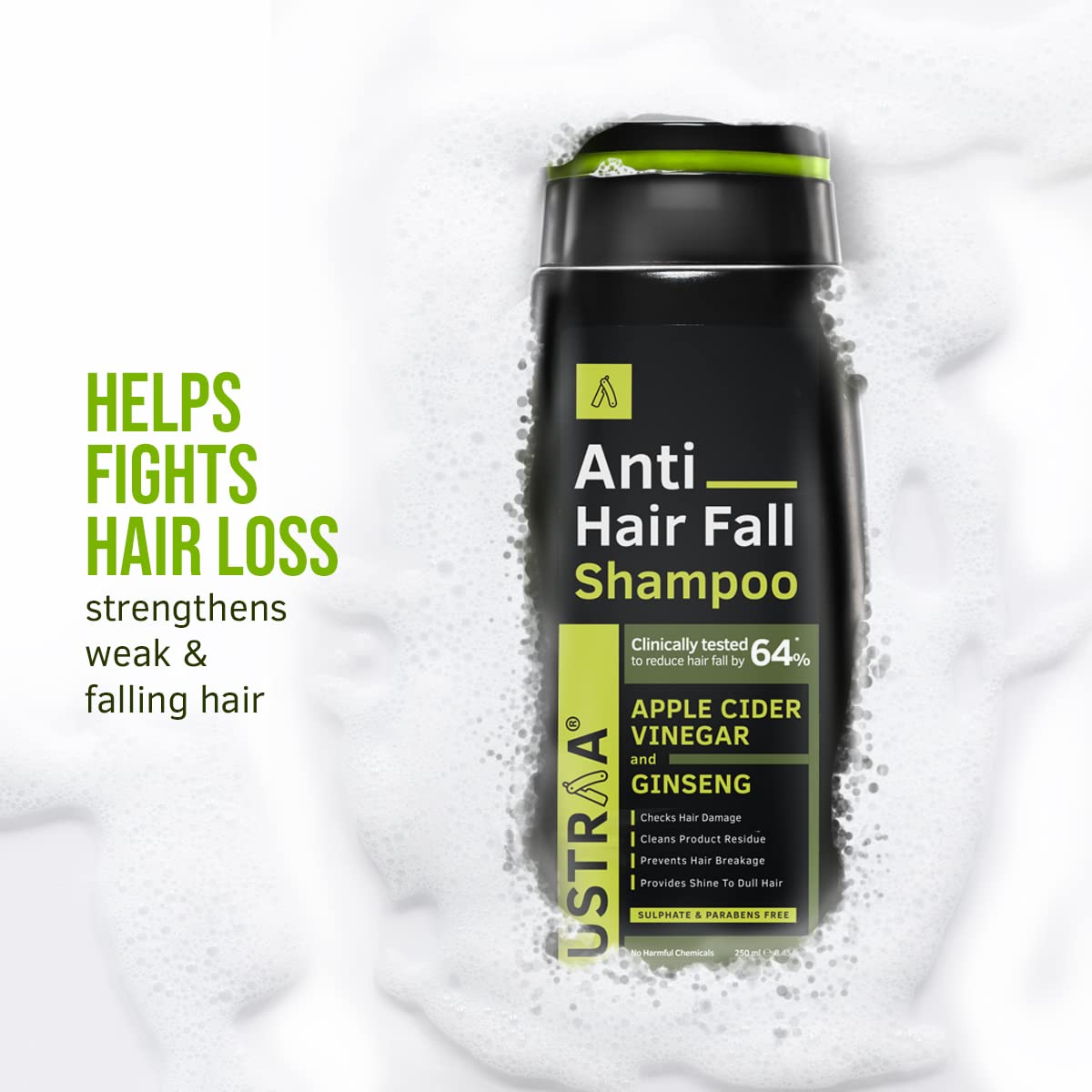 Ustraa Anti Hair Fall Shampoo 250ml – Apple Cider Vinegar, Sulphate‑Free