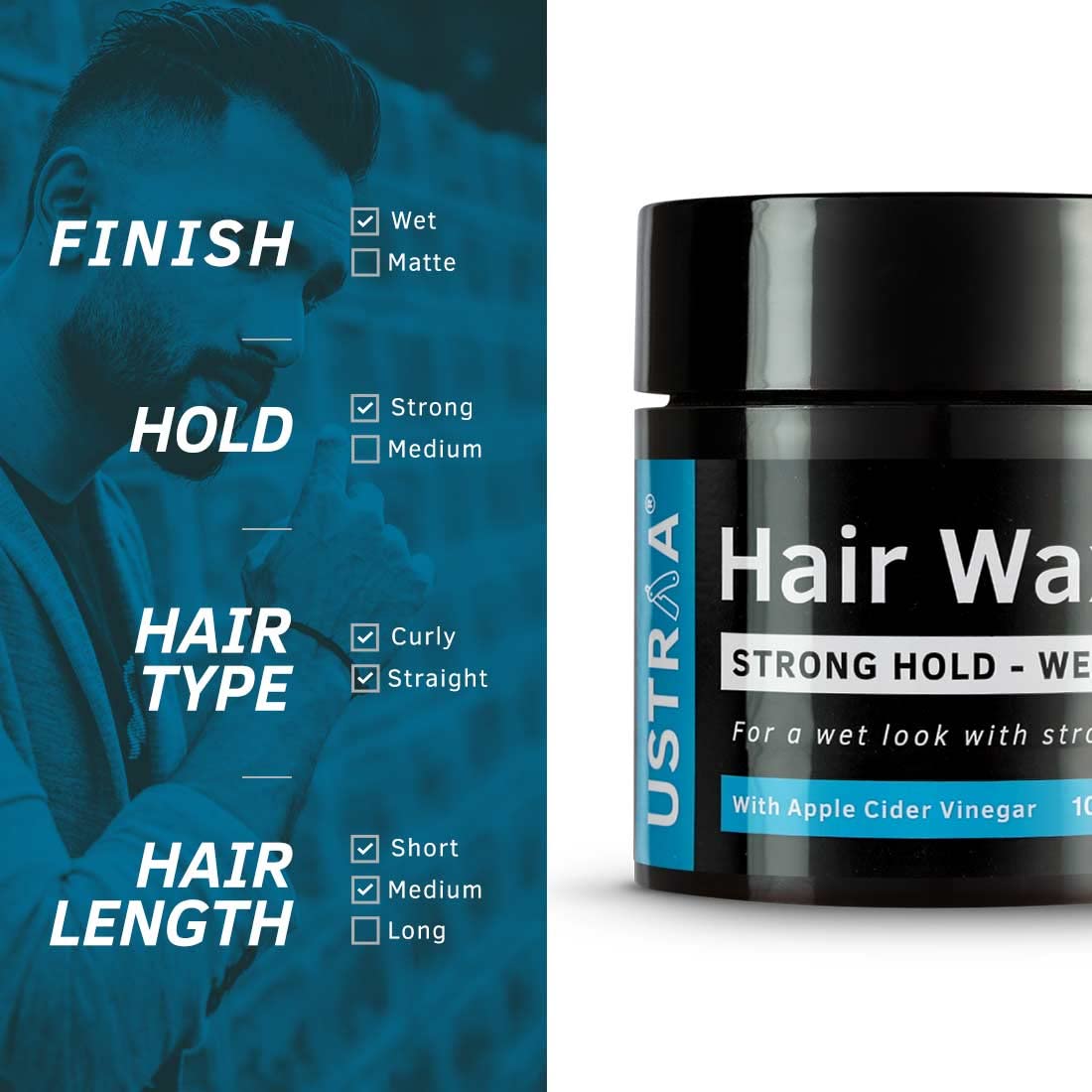 Ustraa Strong Hold Wet Look Hair Wax – 2×100g