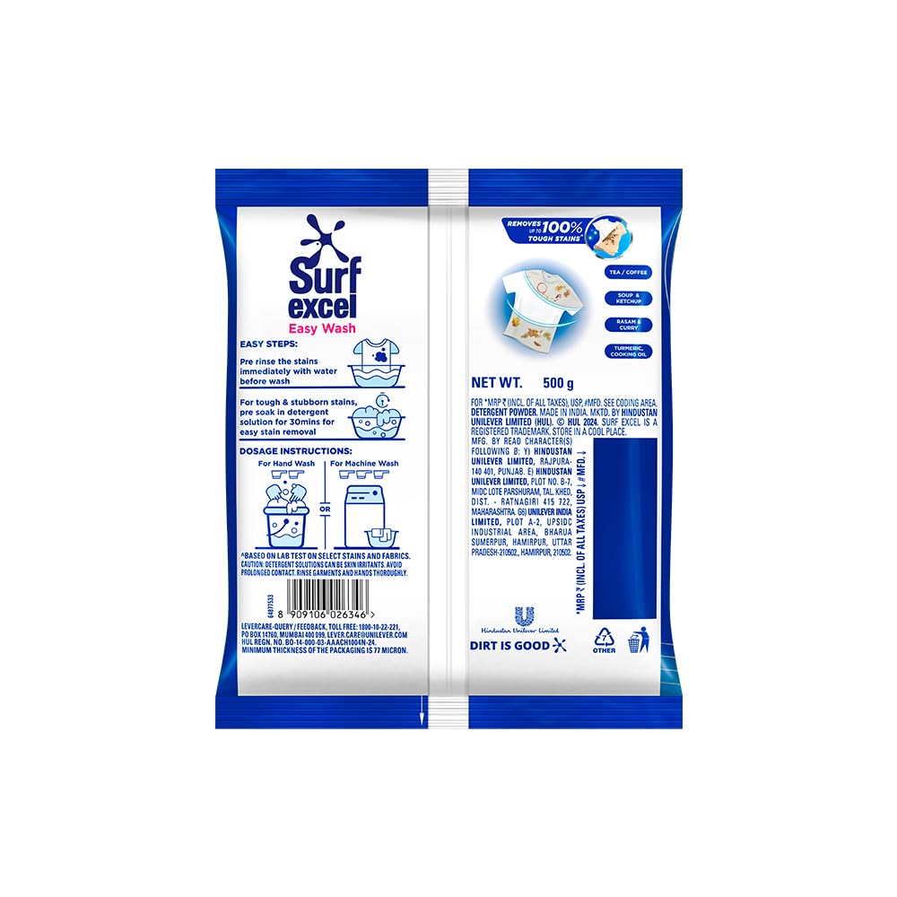 Surf Excel Easy Wash 500g Powder Powerful Stain Remover