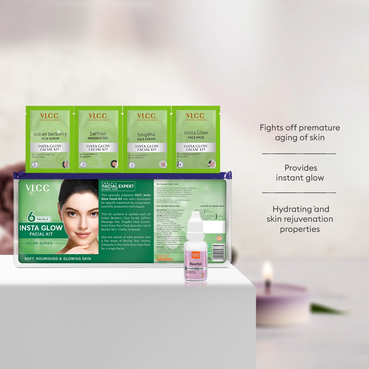 VLCC Salon Series Insta Glow Facial Kit for Youthful Skin (6 Facials)