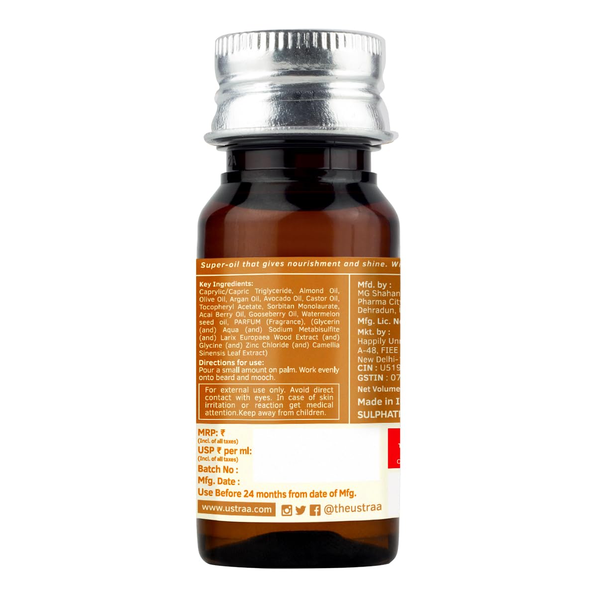 Ustraa Beard Growth Oil 2x35ml Natural Redensyl Formula