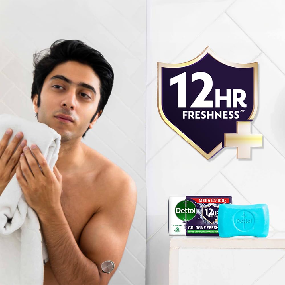 Dettol Cologne Fresh Bathing Soap 150g Pack of 4 – 12hr Freshness, Masculine Scent