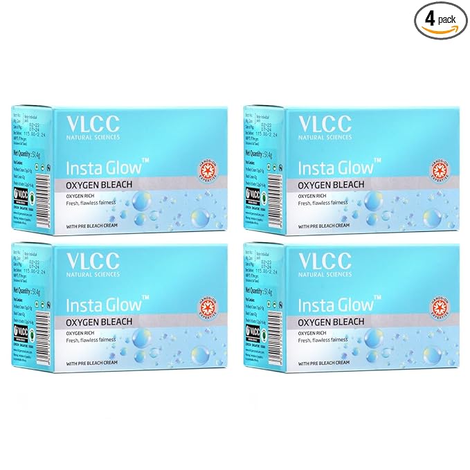 VLCC Insta Glow Oxygen Bleach: Radiant Skin, Brightening, Even Tone, 51.4g (Pack of 4)