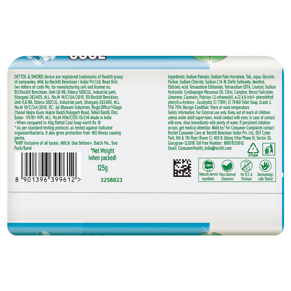 Dettol Intense Cool Bathing Soap Bar with Menthol 125g