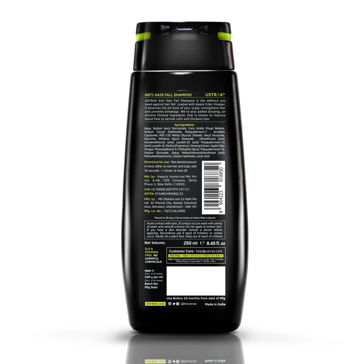 Ustraa Anti Hair Fall Shampoo 250ml – Apple Cider Vinegar, Sulphate‑Free