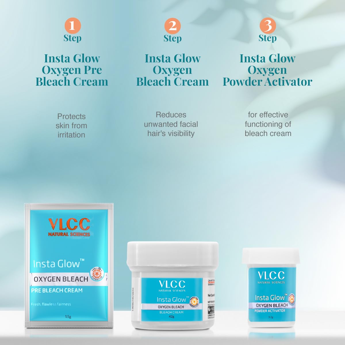 VLCC Insta Glow Oxygen Bleach: Radiant Skin, Brightening, Even Tone, 51.4g (Pack of 4)