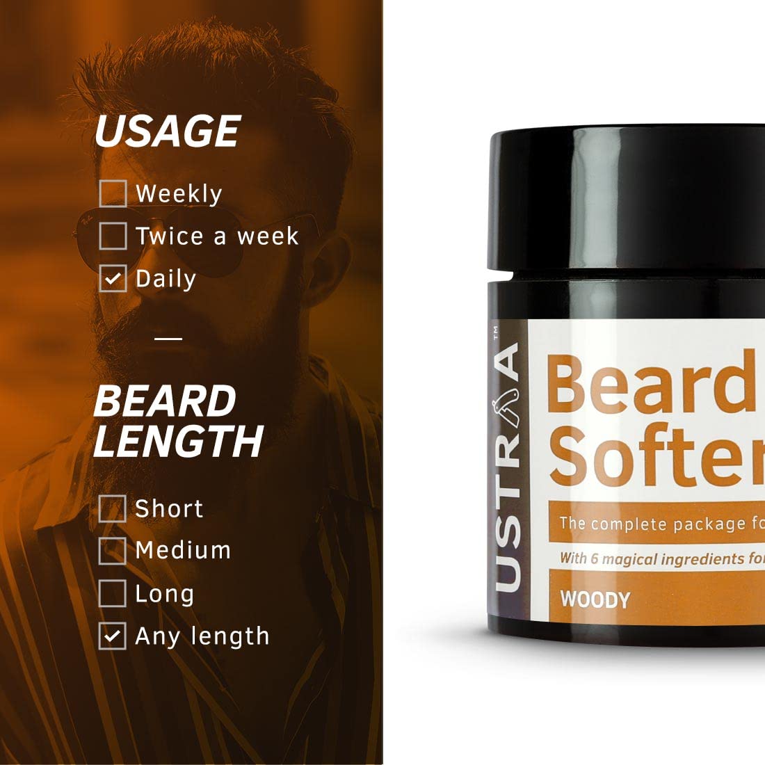 Ustraa Woody Beard Softener 100g Natural Moisturising Conditioner