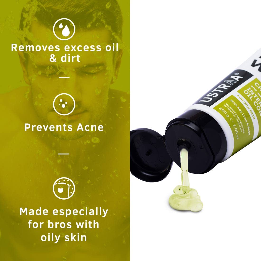 Ustraa Oily Skin Face Wash 200g with Key Lime & Basil