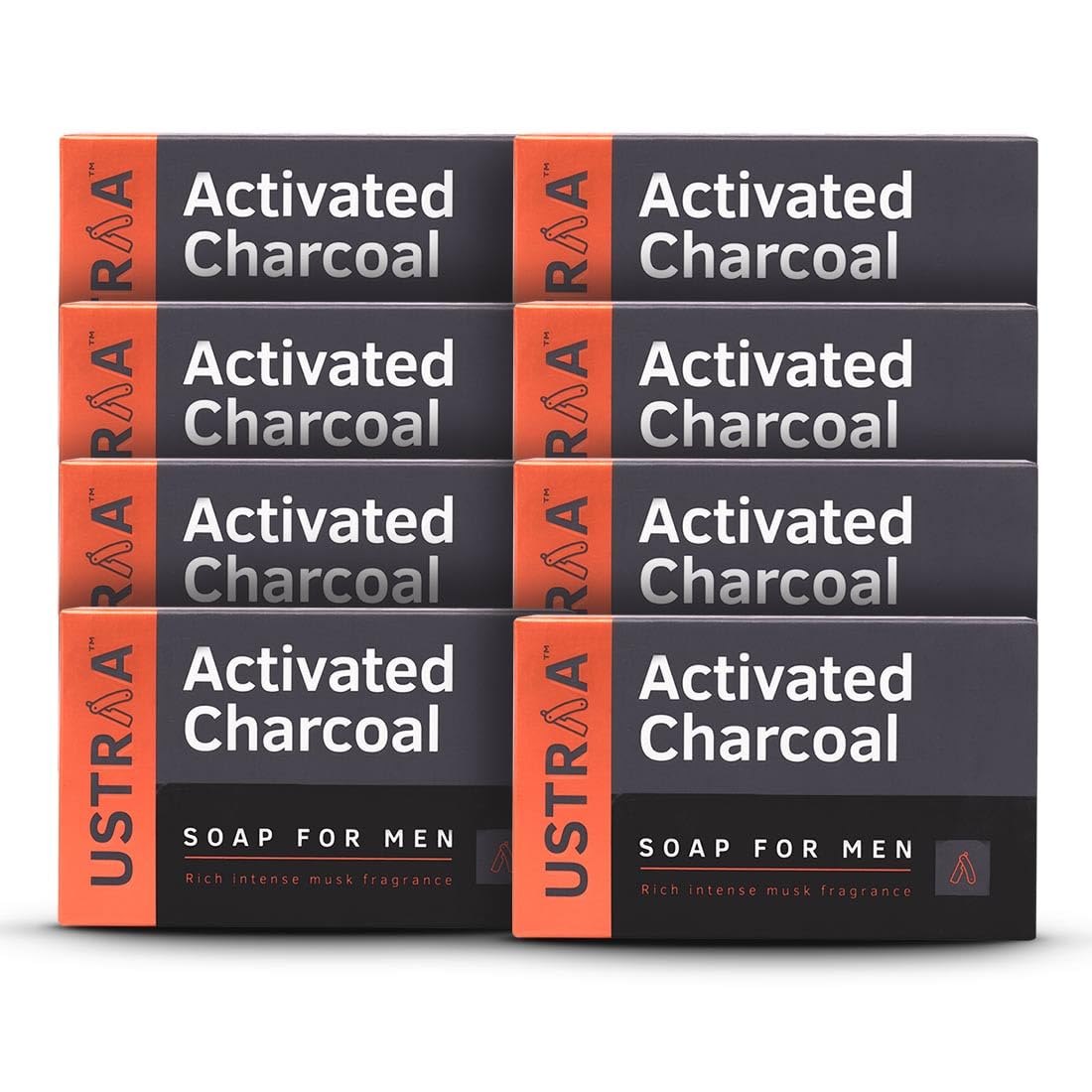 Ustraa Activated Charcoal Men's Deo Soap 8 Pack Rich Musk