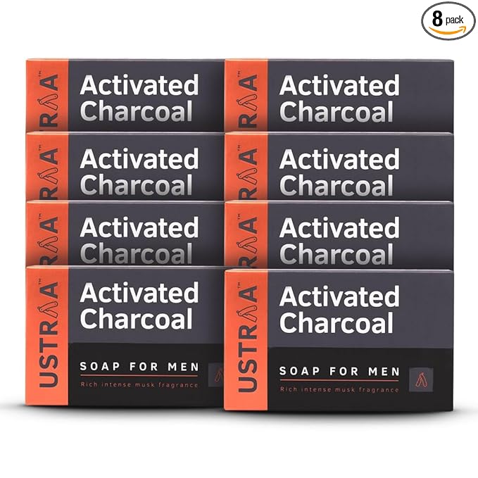 Ustraa Activated Charcoal Men's Deo Soap 8 Pack Rich Musk