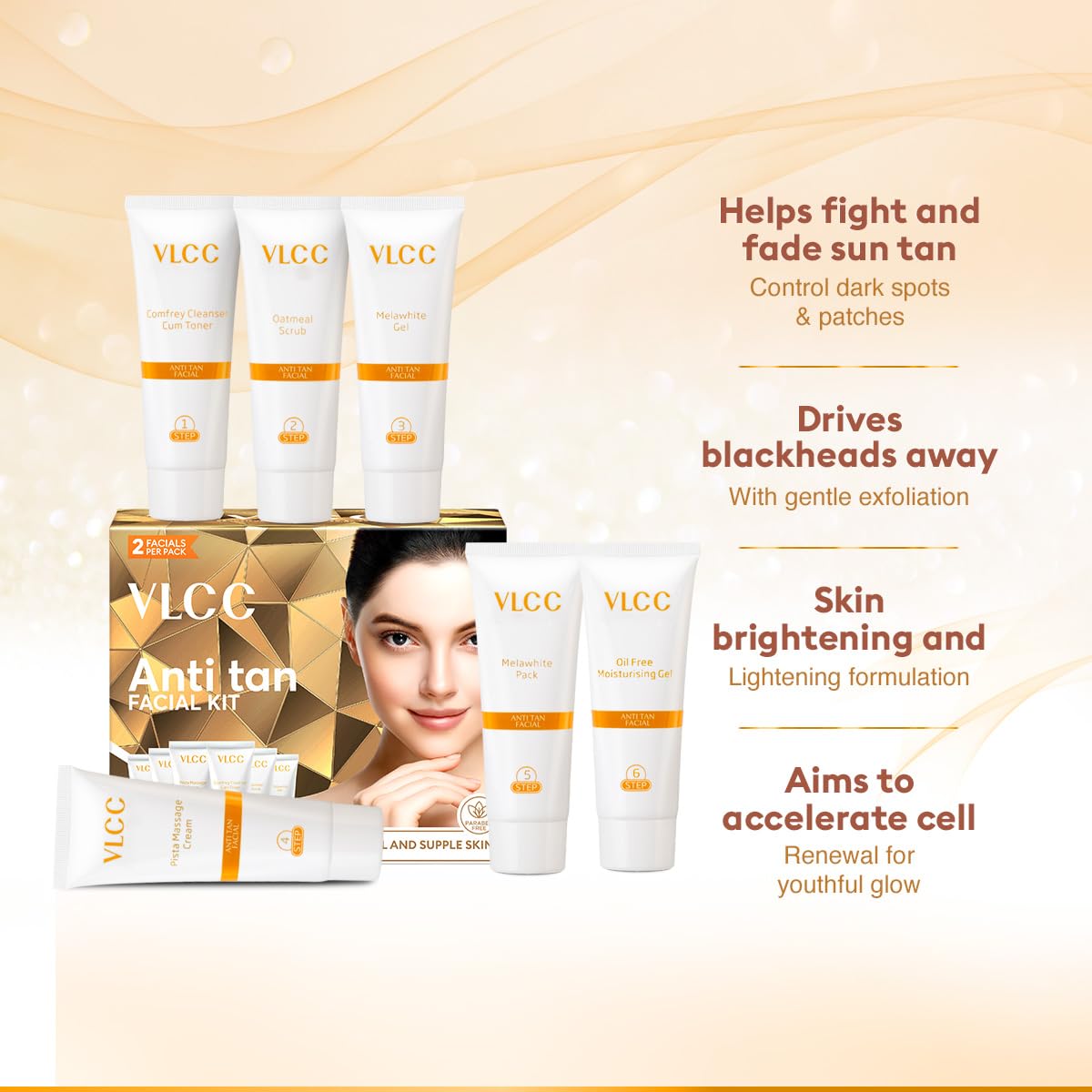VLCC Anti Tan Facial Kit: 60g, 25 Vital Ingredients for Healthy Skin