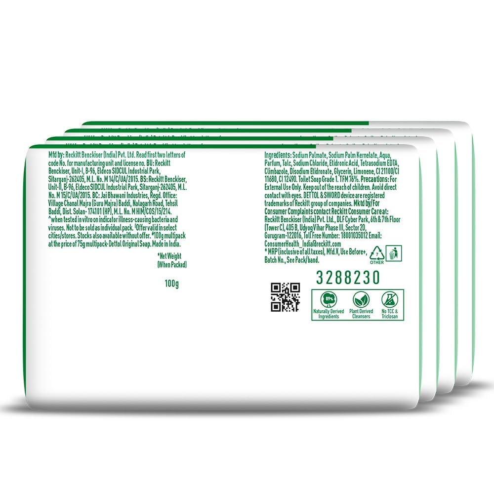 Dettol Original Antibacterial Bathing Soap 100g Pack of 4