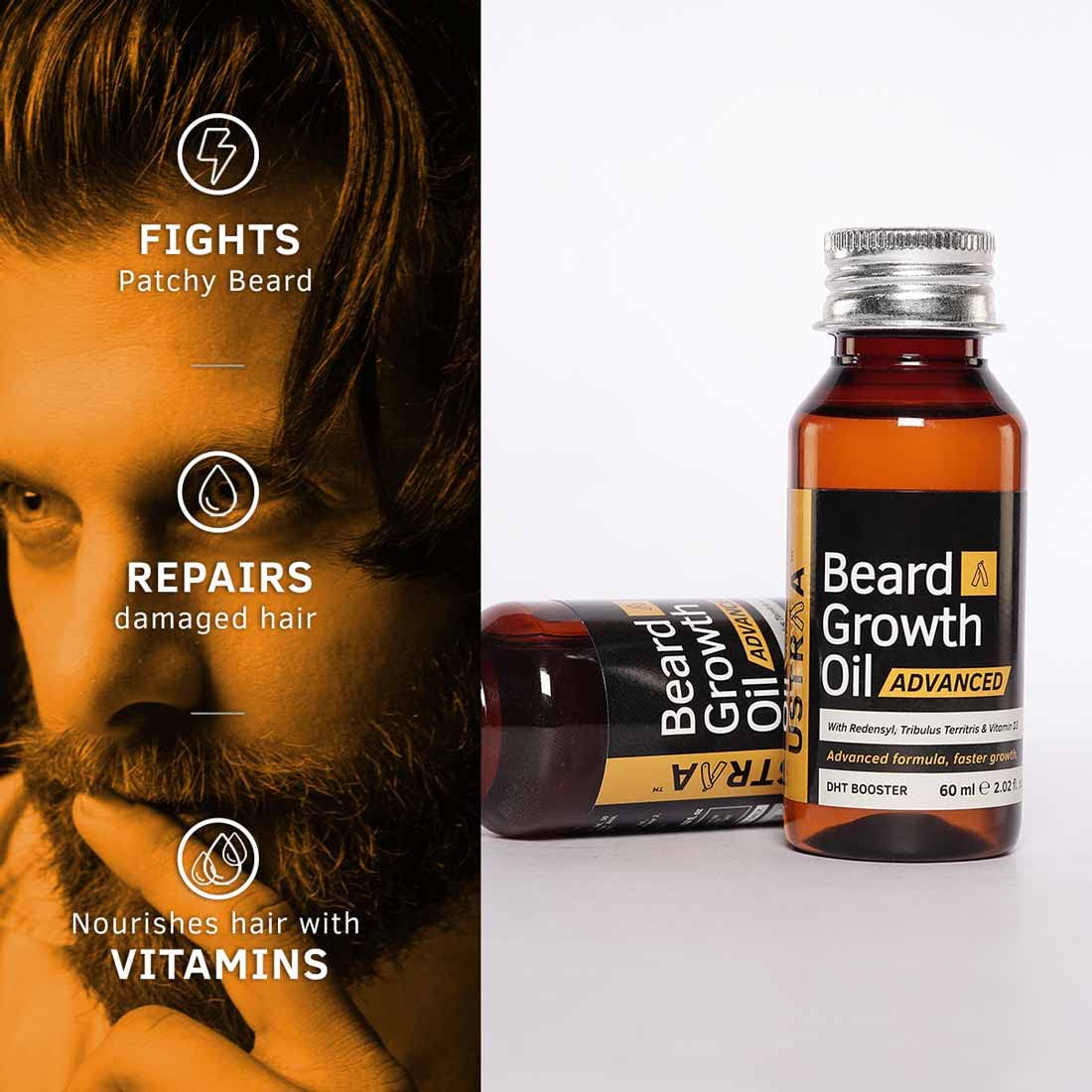 Ustraa Advanced Beard Growth Oil 60ml Redensyl DHT Booster