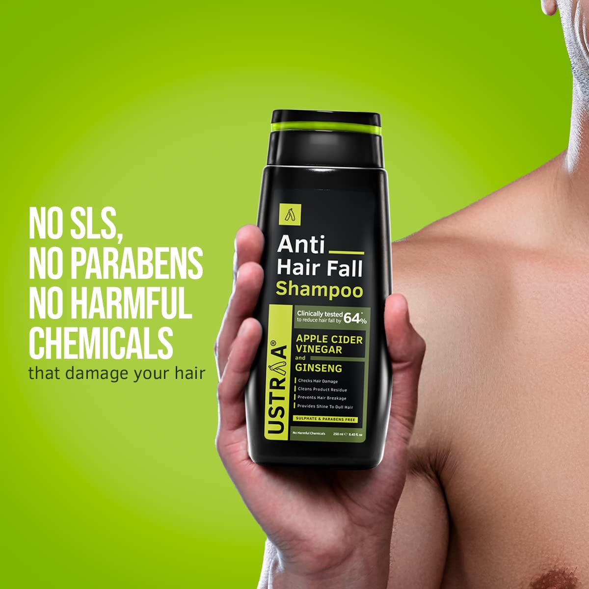 Ustraa Anti Hair Fall Shampoo 250ml – Apple Cider Vinegar, Sulphate‑Free