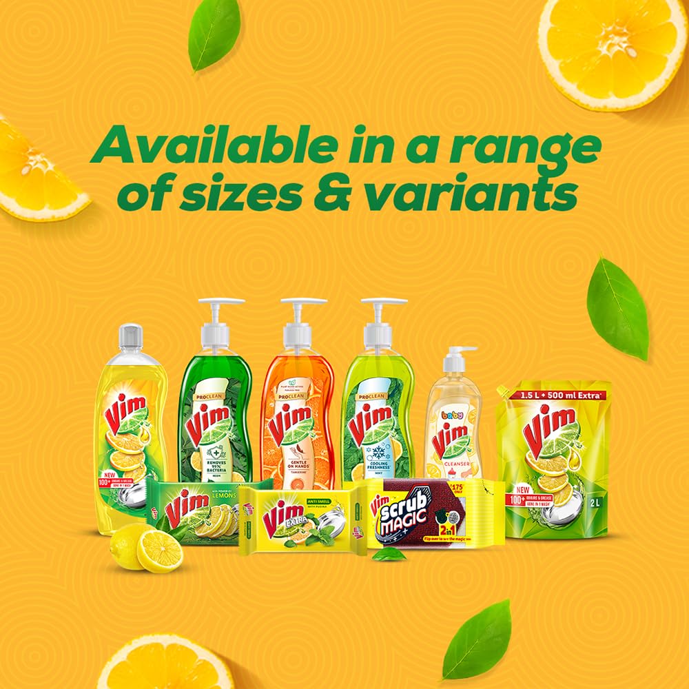 Vim Lemon Dishwash Gel 500ml – Residue‑Free, Powerful Grease Cleaner