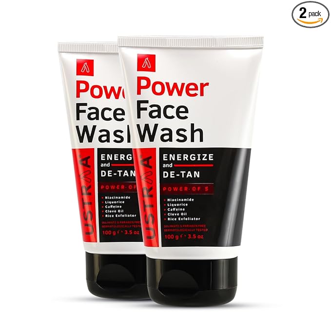 Ustraa Power Face Wash 100g Set of 2 Energise De‑Tan Cleanser
