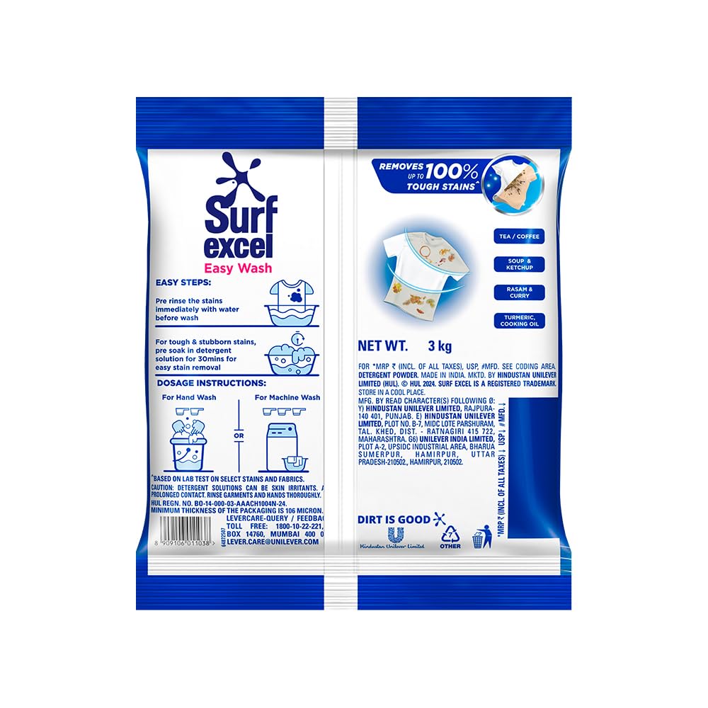 Surf Excel Easy Wash Superfine Detergent 3kg Tough Stain Removal