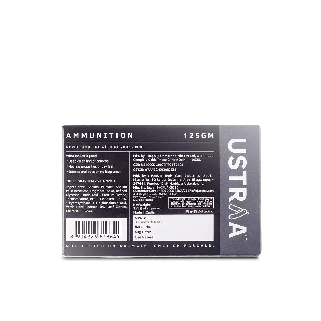 Ustraa Ammunition Cologne Soap Charcoal Bay Leaf 3x125g