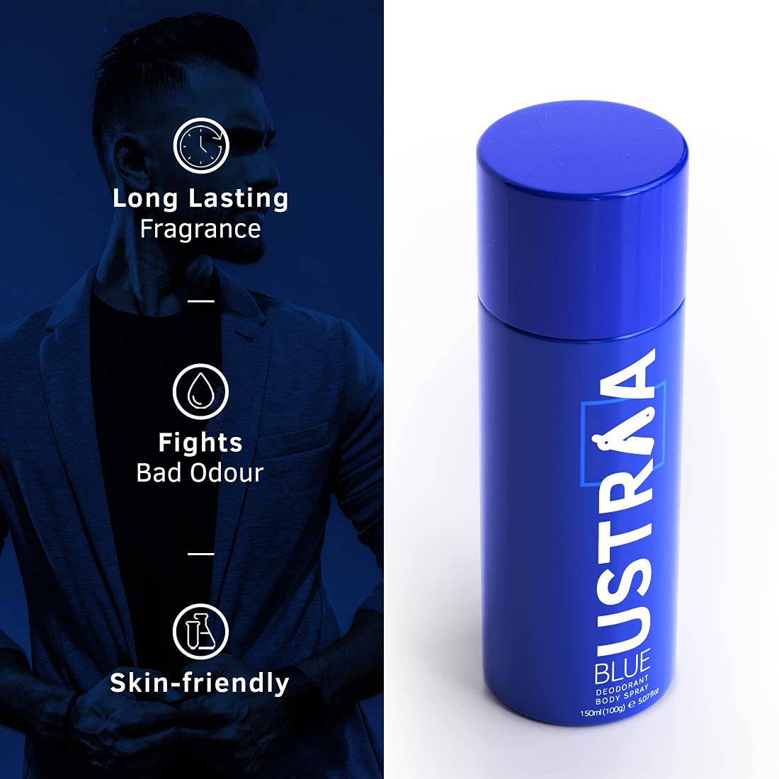 Ustraa Blue Men’s Deodorant Spray 150ml Fresh Aquatic Fragrance