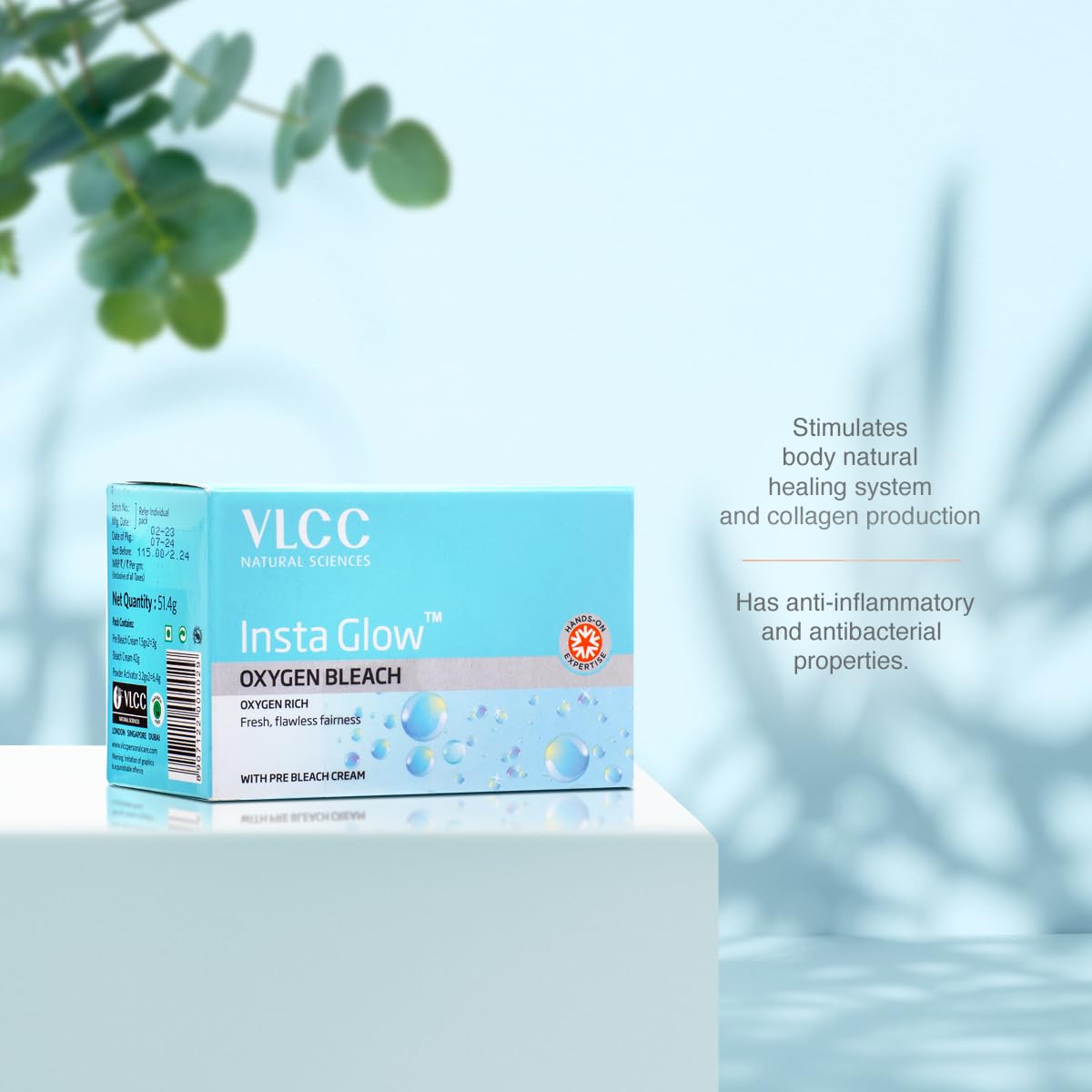 VLCC Insta Glow Oxygen Bleach: Radiant Skin, Brightening, Even Tone, 51.4g (Pack of 4)